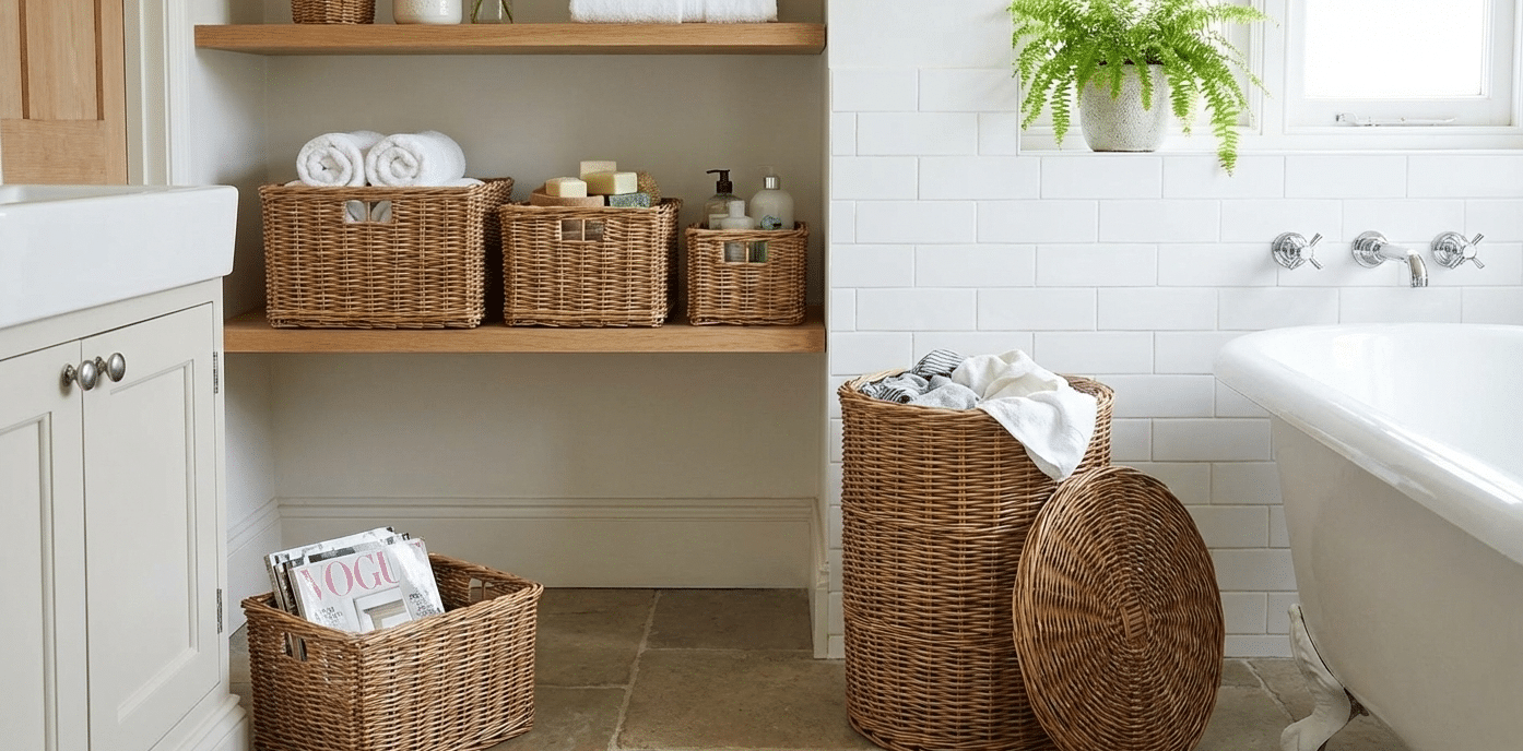 Panier de rangement en osier salle de bain