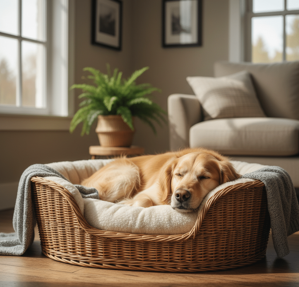 Panier en osier pour chien avec coussin