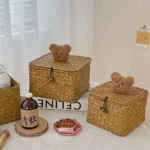 Boîte de rangement en osier avec couvercle – Motif ours – Image 9