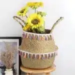 Panier en osier Osellia décoratif avec franges – Rangement et cache-pot – Image 6