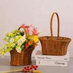 Panier osier tressé avec poignée sans marque marron/blanc – décoration et rangement – osier recomposé – Image 16