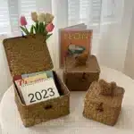 Boîte de rangement en osier avec couvercle – Motif ours – Image 23