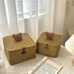 Boîte de rangement en osier avec couvercle – Motif ours – Image 17