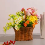 Panier osier tressé avec poignée sans marque marron/blanc – décoration et rangement – osier recomposé – Image 2