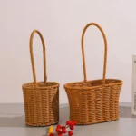 Panier osier tressé avec poignée sans marque marron/blanc – décoration et rangement – osier recomposé – Image 18