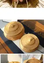 Boîte de rangement osier tressé avec couvercle Marron/Beige – Rangement maison – Osier – Image 27