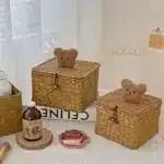 Boîte de rangement en osier avec couvercle – Motif ours