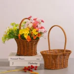 Panier osier tressé avec poignée sans marque marron/blanc – décoration et rangement – osier recomposé – Image 17