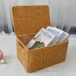 Panier osier Osellia rectangulaire 28,5 cm – Osier recomposé – Rangement avec couvercle – Image 2