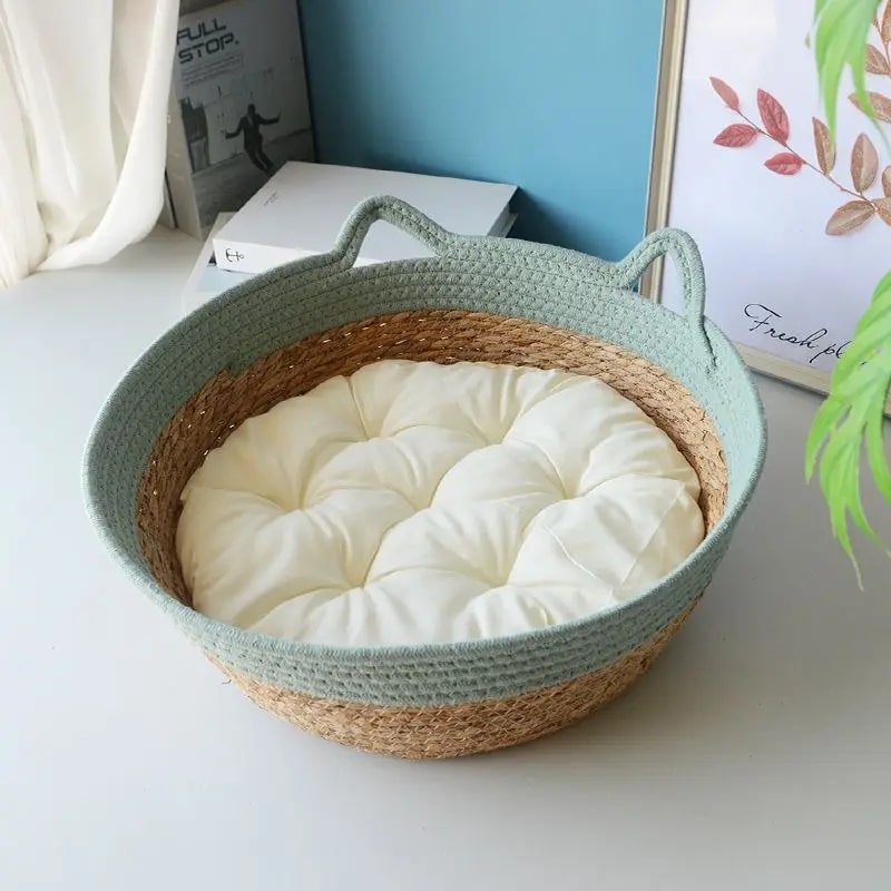 Panier en osier pour chat avec coussin